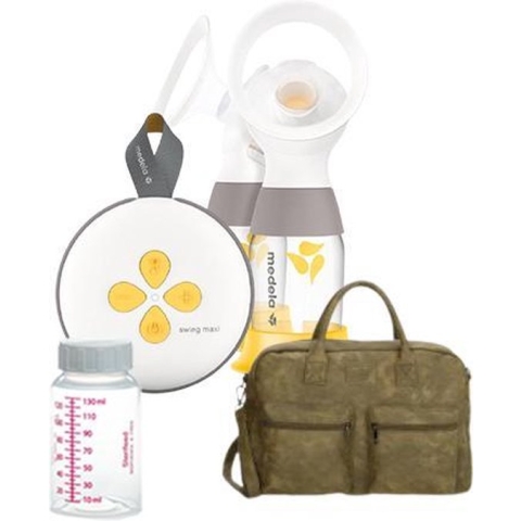 Medela Swing Maxi FLEX 2021 dubbele elektrische borstkolf met oplaadbare accu met kolftas, koeltas en 6 moedermelkbewaarflesjes - Olijfgroen