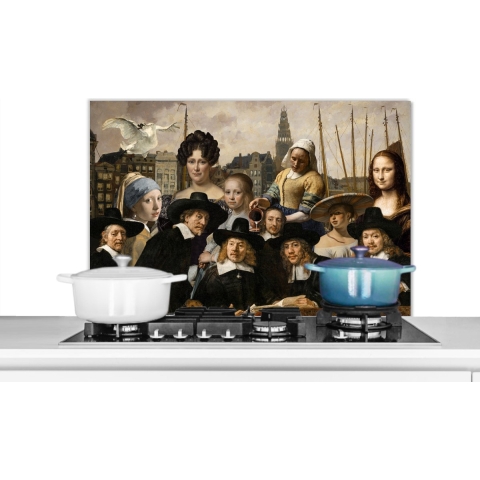 Spatscherm Keuken - Kookplaat Achterwand - Spatwand Fornuis - 90x60 cm - Collage - Schilderij - Oude Meesters - Aluminium - Wanddecoratie - Muurbeschermer - Hittebestendig