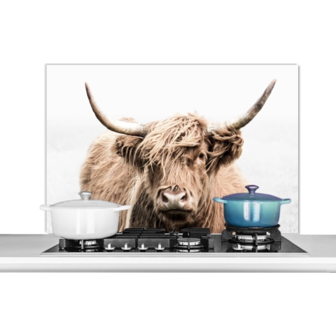 Spatscherm Keuken - Kookplaat Achterwand - Spatwand Fornuis - 100x65 cm - Schotse hooglander - Dieren - Vacht - Aluminium - Wanddecoratie - Muurbeschermer - Hittebestendig
