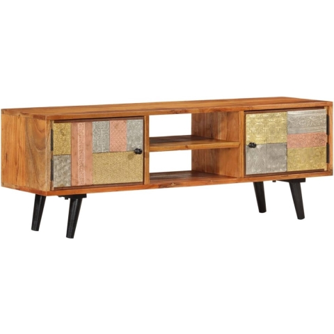 vidaXL-Tv-meubel-met-deuren-112x30x40-cm-massief-acaciahout-en-metaal