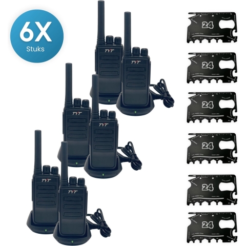 Activ24™ - Walkietalkie - Set van 6x TYT TC-666E PMR portofoons - Met 6x Activ24™ multitool - Vergunningsvrij - Walkie Talkie - TYT TC666E portofoon
