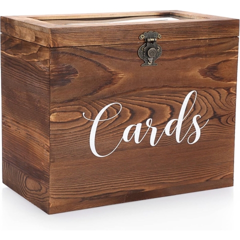 Vintage 30 cm houten kaartbox met deksel, slot, bruiloft, kaartbox, voor jubileum, Kerstmis, bruiloft, verjaardag, babyshower, party, cadeaukaarten, brievenbus, decoratie, bruin, groot