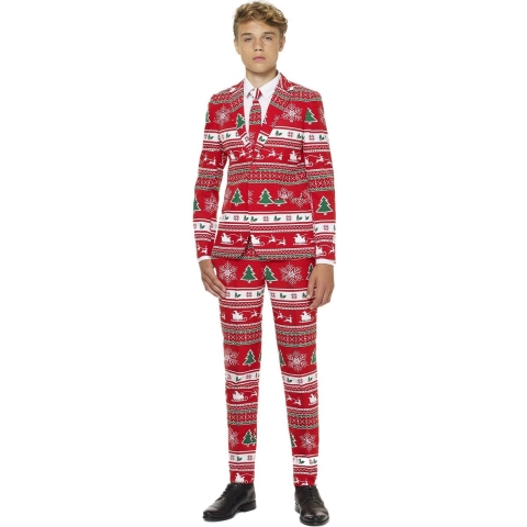 OppoSuits Winter Wonderland - Jongens Kostuum - Rood - Kerst - Maat 158/164