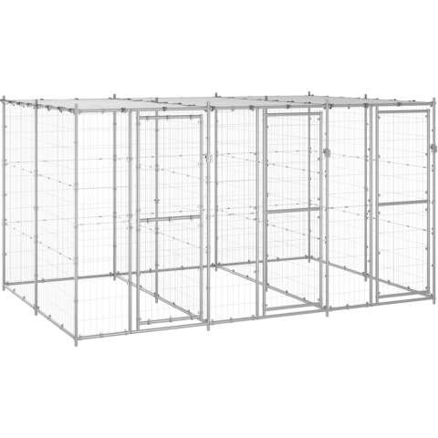 The Living Store Hondenkennel - veelzijdig - buiten - Afmetingen- 330 x 220 x 180 cm - Duurzaam en gegalvaniseerd - PE dak - Scharnierdeur - Zilver - The Living Store