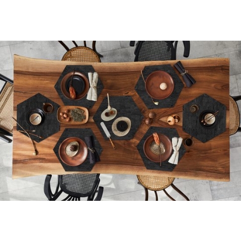 Placemats hexagon - Onderleggers placemats - Placemat zeshoek - Stenen - Zwart - Muur - 8 stuks