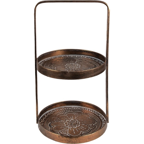Clayre & Eef Etagère 2 laags Ø 29x53 cm Koperkleurig Metaal Fruitschaal etagère