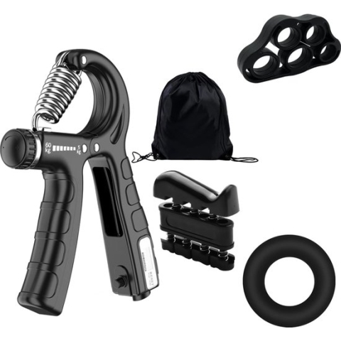 4-delige Grip Enhancer Set met 1 Stuk Trekkoord Compartiment R Type Verstelbare Grip Strength Smart Counting Grip Finger Strength Finger Trainer voor Atleten Muzikanten (Zwart)
