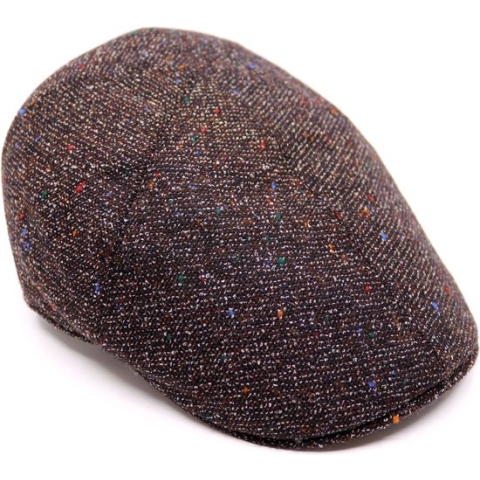 Jos van Dijck Flat Cap Six Panel Wolmix Spikkel Bruin maat 56