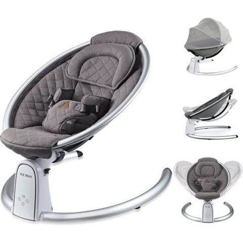 Shop je Rijk® - Elektrische Schommelstoel Baby - Baby Swing - Bluetooth - Grijs