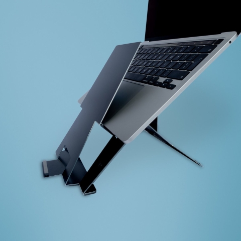 R-Go Riser Document laptop stand, ergonomic folding and adjustable stand with document holder, AGR certified, black