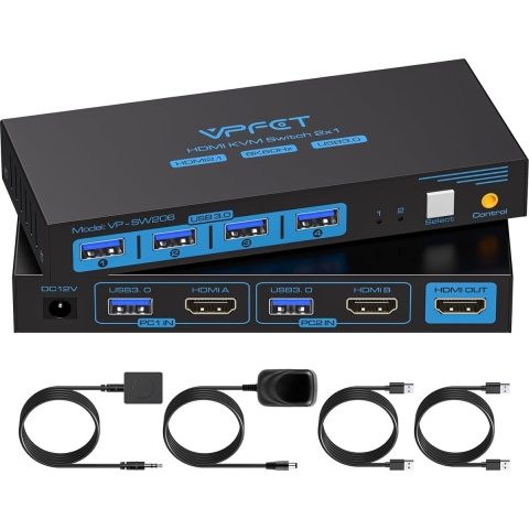 NÖRDIC KVM-154 KVM Switch - HDMI naar USB - 8K60Hz 4K120Hz, 4xUSB 3.1 - HDCP2.3 - HDR10 - Zwart