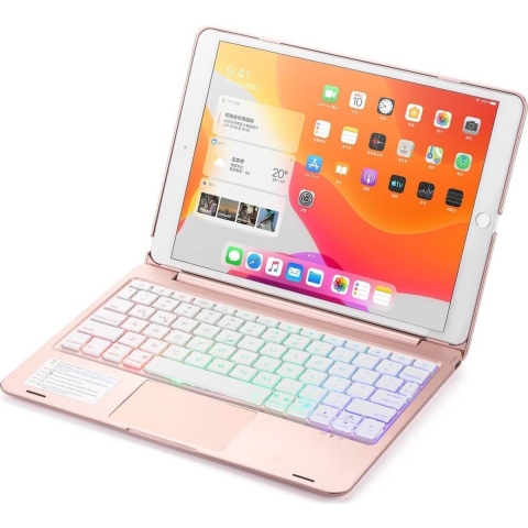 iPadspullekes - Apple iPad 2020/2021 Toetsenbord Hoes - 10.2 inch - Bluetooth Keyboard Case - Met Toetsenbord Verlichting Touchpad Muis- Roze - Rose Goud