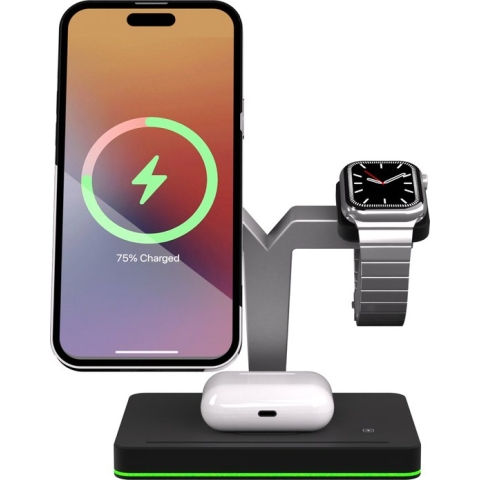 3 in 1 Magnetische docking station geschikt voor Apple iPhone / Apple Watch / AirPods - Oplader draadloos - iPhone Oplader met kabel - USB A naar USB C - Magneet - Magnetisch Oplaadstation telefoons - GSM lader Qi station - met adapter