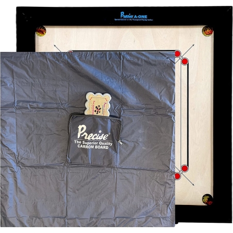 Ama-8 mm Speelveld - 12kgs. 74x74 cm - 82x82cm INDIA made Carrom spel - Origineel Toernooi - inkl. Cover met Cover Klasse en Geweldig