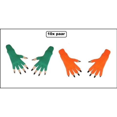 10x Paar vingerloze handschoen groen en oranje - Feest festival thema feest party optocht themafeest