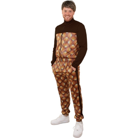PartyXplosion - Hippie Kostuum - Oldschool Jaren 70 Fit Pak Marco Man - Bruin - Medium - Carnavalskleding - Verkleedkleding
