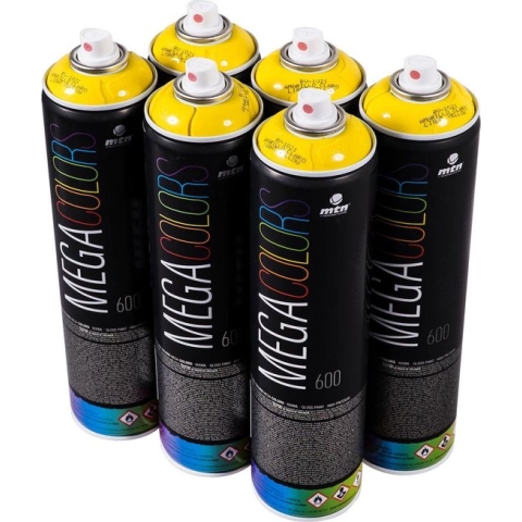 MTN Mega Colors - 6x Gele spuitbus pakket - 6 stuks 600ml spuitverf - Hoge dekking, glossy afwerking