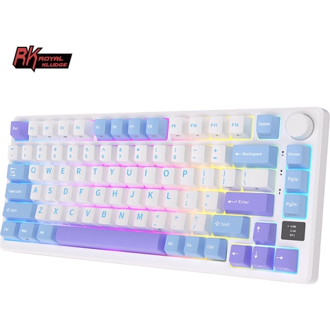 Royal Kludge RKM75 - RGB Mechanisch Gaming Toetsenbord - Met Display - Foam Touch - Taro Milk - Bluetooth - Hot Swappable Switch - Silver Switches - Inclusief Stofkap