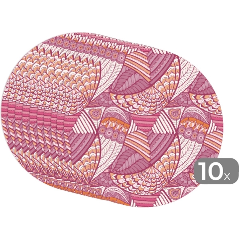 Ronde placemats - Onderlegger - Placemats rond - Meiden - Veren - Roze - Patronen - Girl - Kids - Kinderen - 10 stuks