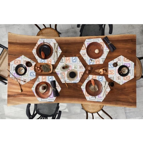 Placemats hexagon - Onderleggers placemats - Placemat zeshoek - Fiets - Postzegel - Patroon - 8 stuks