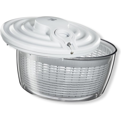 Saladecentrifuge Maxi, kunststof, wit, 5 l, met trekkoord, uitneembare zeef, hoogwaardige slacentrifuge met deksel voor salade, kruiden en bessen
