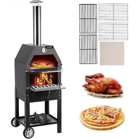 SureDeal® - Luxe BBQ - Pizza oven - 2-in-1 - Houtoven - Pizzasteen - Houtskool BBQ - 45.8x46.4x141.8 cm