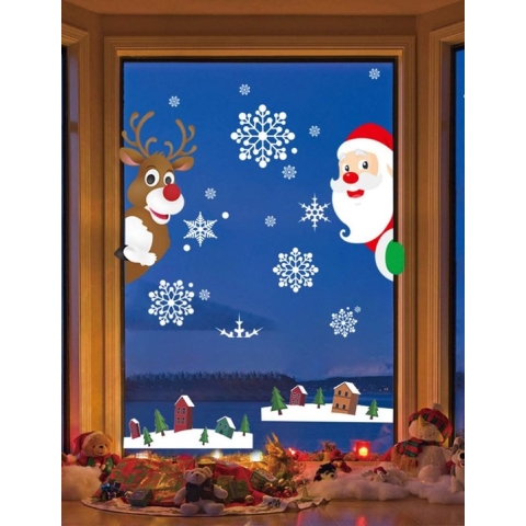 kerst Windows statische stickers klampt zich vast aan verwijderbare vinyl kerstman kerstboom sneeuwpop sneeuwvlok herten DIY muur raam deur muurschildering showcase sticker sticker,E.