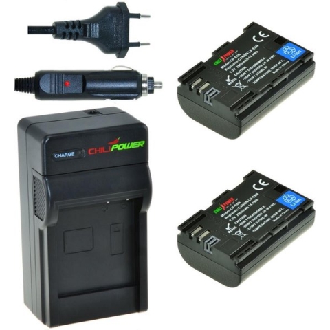2 x LP-E6N accu's voor Canon - inclusief oplader en autolader - Origineel ChiliPower