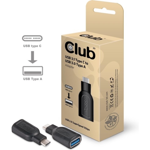 club3D USB 3.2 Gen 1 (USB 3.0) Adapter [1x USB-C stekker - 1x USB 3.2 Gen 1 bus A (USB 3.0)] CAA-1521