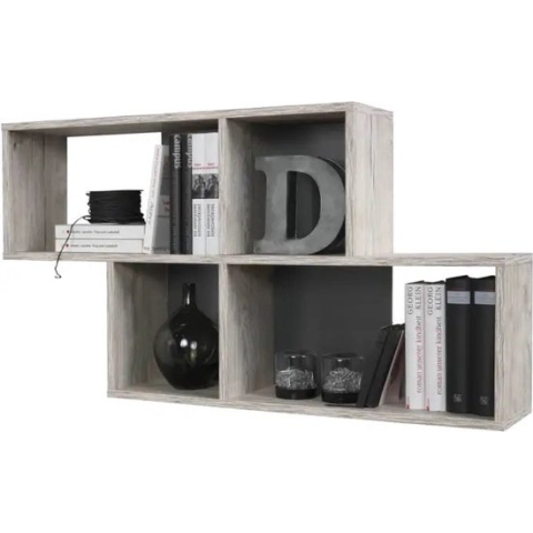 FMD Wandschap met 4 vakken antiek-eikenkleurig en glanzend wit