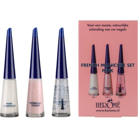 Herome French Manicure Set Roze - Nagelverzorging - Nude en Witte Nagellak - met Top Coat - 3x10ml