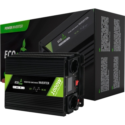 EcoLine - Omvormer 12V Naar 220V/230V - 1000w Vermogen - Gemodificeerde sinus - Auto omvormer