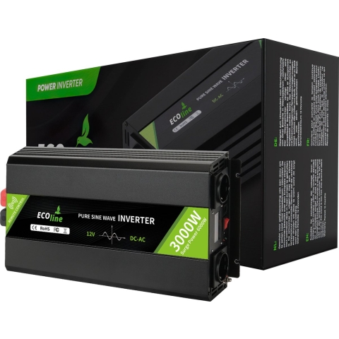 EcoLine - Omvormer 12V Naar 220V/230V - 3000w Vermogen - Zuivere sinus - Spanningomvormer - Remote Controlled