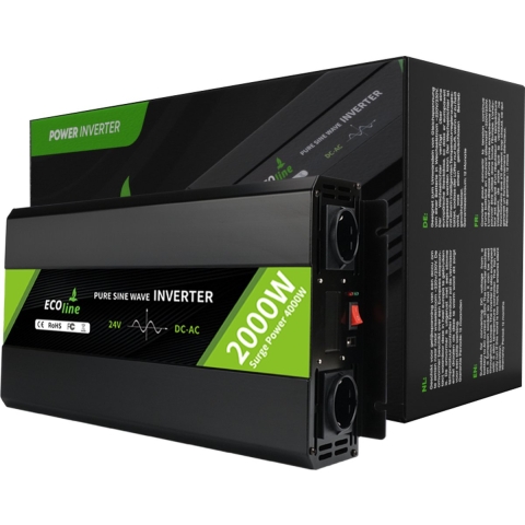 EcoLine - Omvormer 24V Naar 220V/230V - 2000w Vermogen - Zuivere sinus - Spanningomvormer