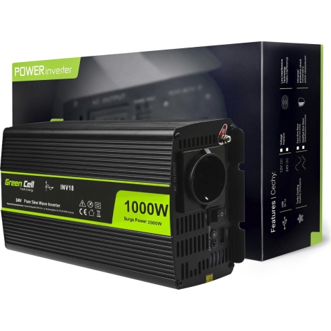 Voltage Auto Omvormer 24V naar 230V, 1000W zuivere sinus golf