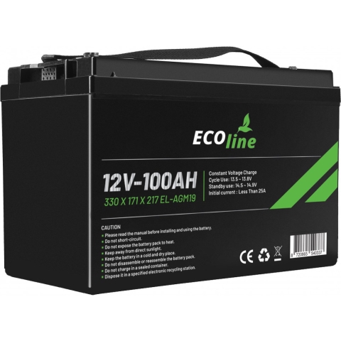 EcoLine - AGM 12V 100AH - 100000mAh VRLA Batterij - 330 x 171 x 217 - Deep Cycle Accu
