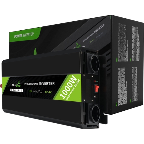 EcoLine - Omvormer 12V Naar 220V / 230V - 1000w Vermogen - Zuivere sinus - Spanning Omvormer