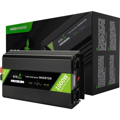 EcoLine - Omvormer 24V Naar 220V/230V - 1000w Vermogen - Zuivere sinus - Auto omvormer - Remote Controlled