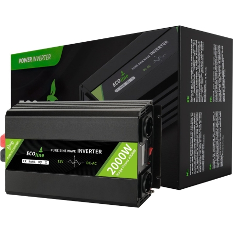 EcoLine - Omvormer 12V Naar 220V/230V - 2000w Vermogen - Zuivere sinus - Spanningomvormer - Remote Controlled