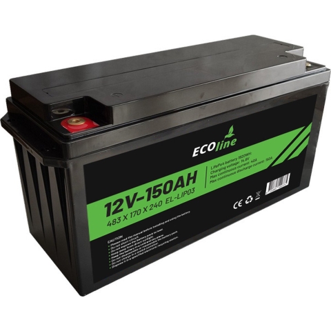 EcoLine - LifePo4 12V 150AH - 150000mAh lithium Batterij - 483 x 170 x 240 - Deep Cycle Accu