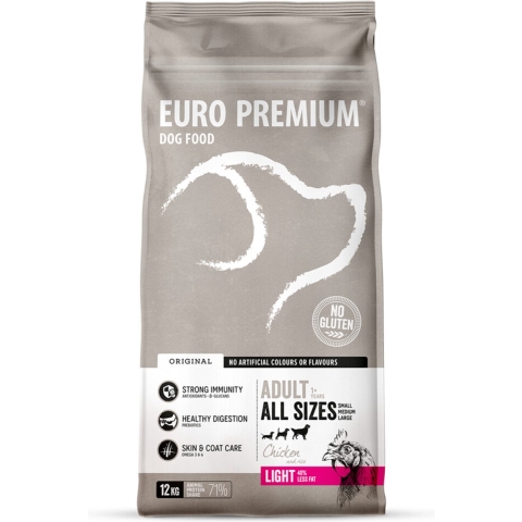 Euro Premium Adult Light w/Chicken & Rice hondenvoer 12 kg