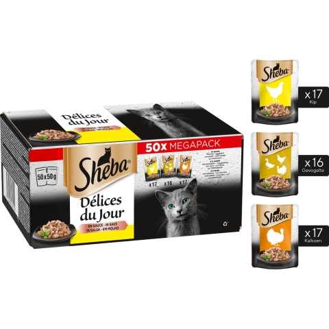 Sheba Délices du Jour Gevogelte Selectie in saus (50g) 100 x 50 g