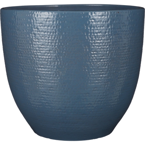 Plantenpot/bloempot Carrie terracotta blauw glans met flakes patroon - D35/H32 cm -