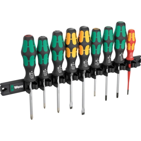 Wera 9650 Magnetleiste Kraftform Schraubendreher-Satz Schroevendraaierset Werkplaats 9-delig Kruiskop Phillips, Kruiskop Pozidriv, Torx, Plat