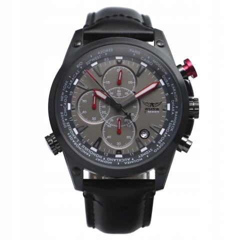 Aviator AVW1369G185S - Heren - Horloge - 45 mm - Zwart