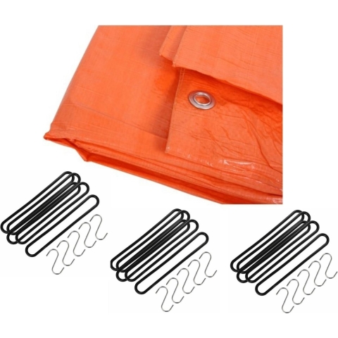Afdekzeil / dekzeil oranje 10 x 12 meter met 40x spanrubbers en S-haken -