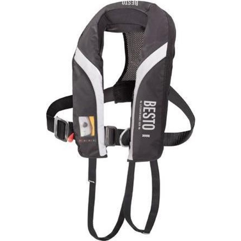 Besto Ultimate Backtow 300N MH automatisch reddingsvest met harnas zwart/geel
