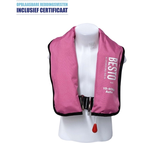 Besto Junior Inflatable 100N automatisch kinder reddingsvest roze (15-40 kg)