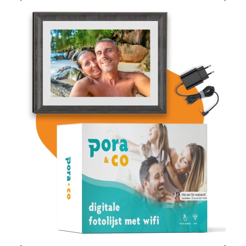 Pora&Co Digitale fotolijst 10 inch met WiFi en Frameo App wit met bruin