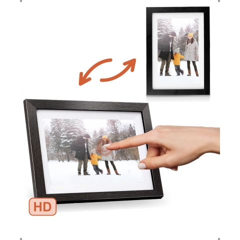 Pora&Co Digitale fotolijst 8 inch met WiFi en Frameo app zwart hout